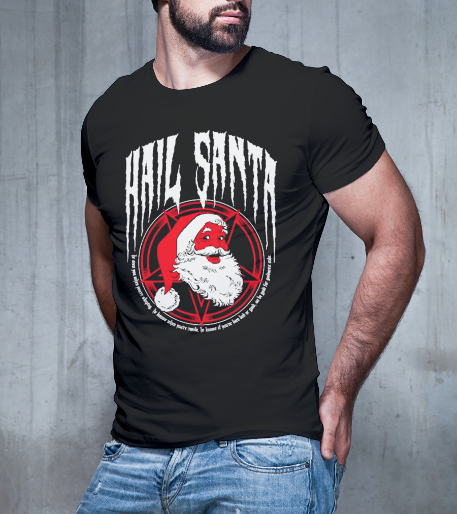 Hail Santa Evil Christmas Pentagram Santa Hat T-Shirt
