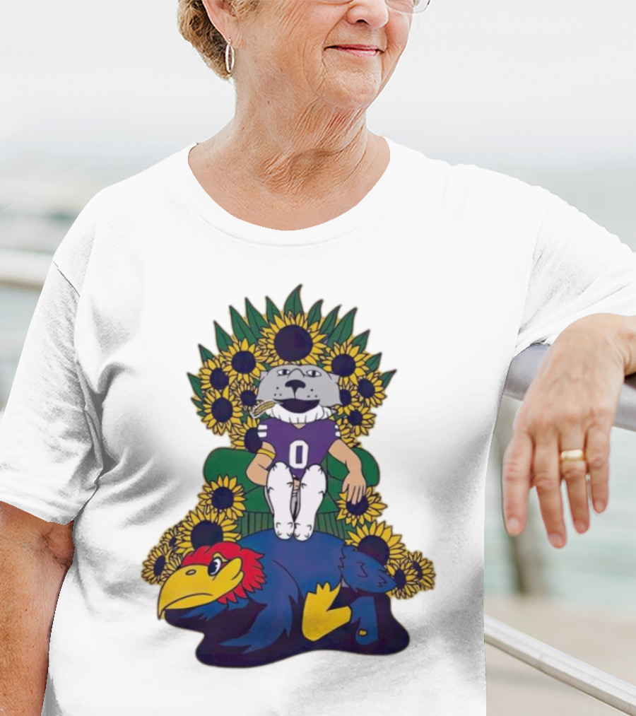 Kansas State Wildcats Mascot Sunflowers Throne With Kansas Jayhawks T-Shirt