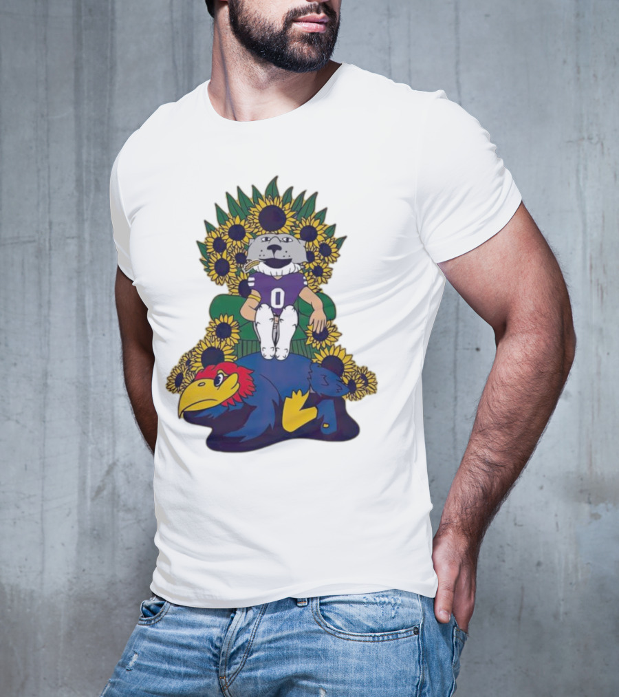 Kansas State Wildcats Mascot Sunflowers Throne With Kansas Jayhawks T-Shirt