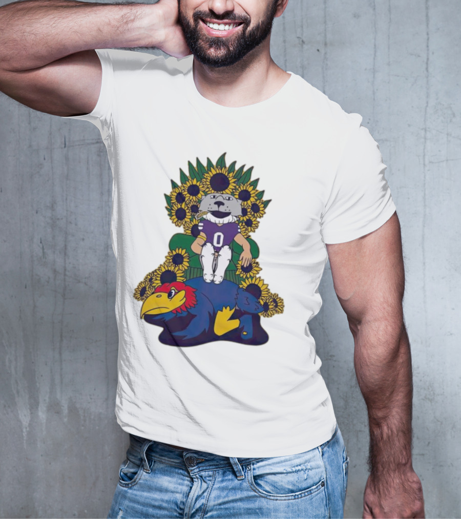 Kansas State Wildcats Mascot Sunflowers Throne With Kansas Jayhawks T-Shirt