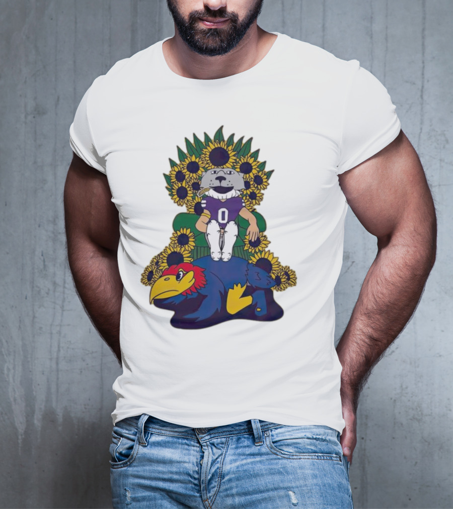 Kansas State Wildcats Mascot Sunflowers Throne With Kansas Jayhawks T-Shirt