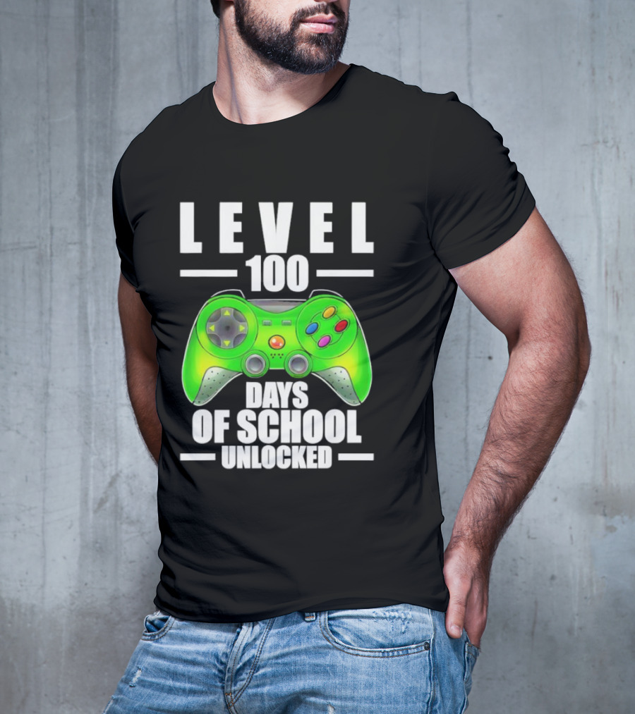 LEVEL 100 DAYS OF SCHOOL UNLOCKED GAMING CONTROLLER T-Shirt