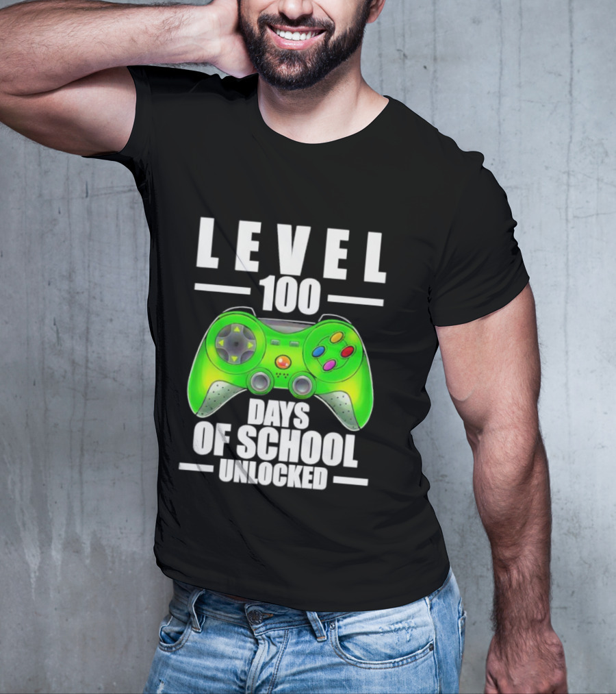 LEVEL 100 DAYS OF SCHOOL UNLOCKED GAMING CONTROLLER T-Shirt
