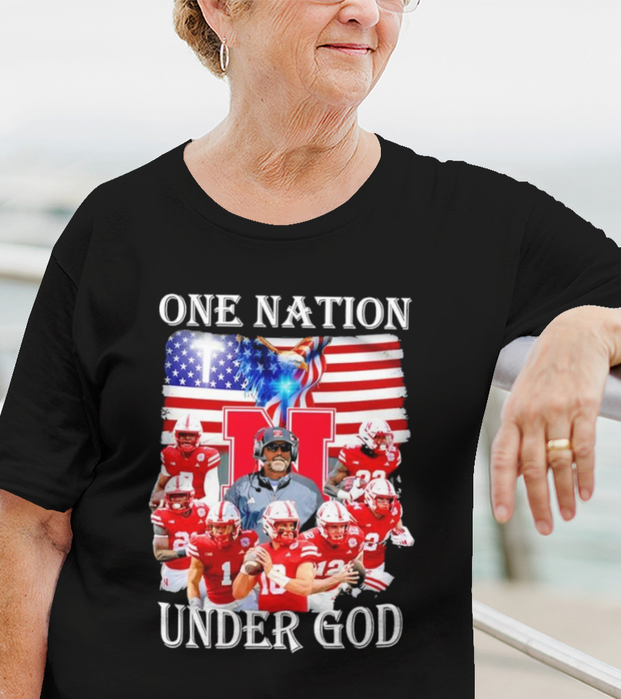One Nation Under God Nebraska Cornhuskers USA Flag T-Shirt
