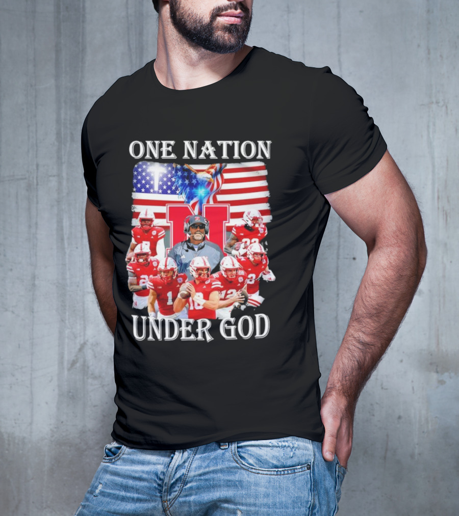 One Nation Under God Nebraska Cornhuskers USA Flag T-Shirt
