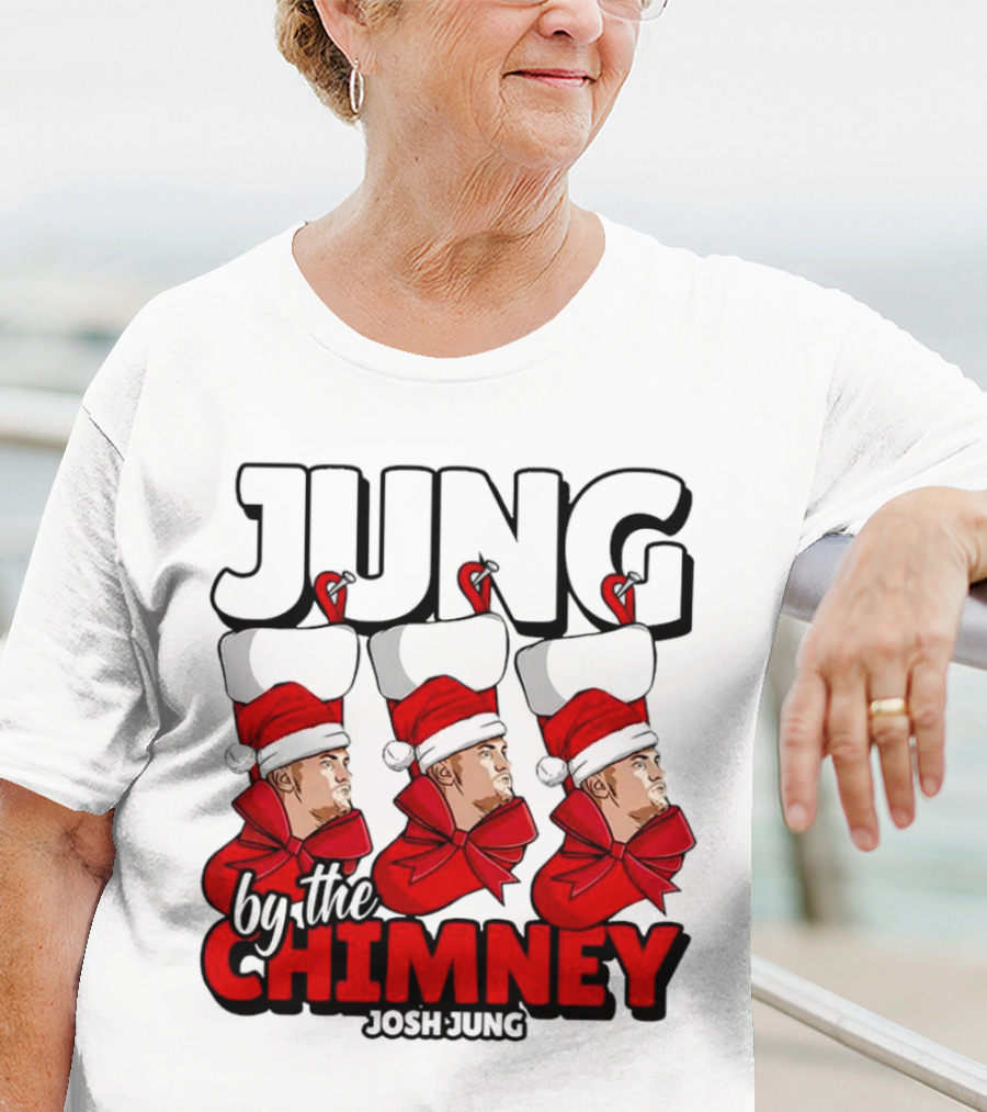 Jung By The Chimney Josh Jung Texas Rangers Santa Hat Bow T-Shirt