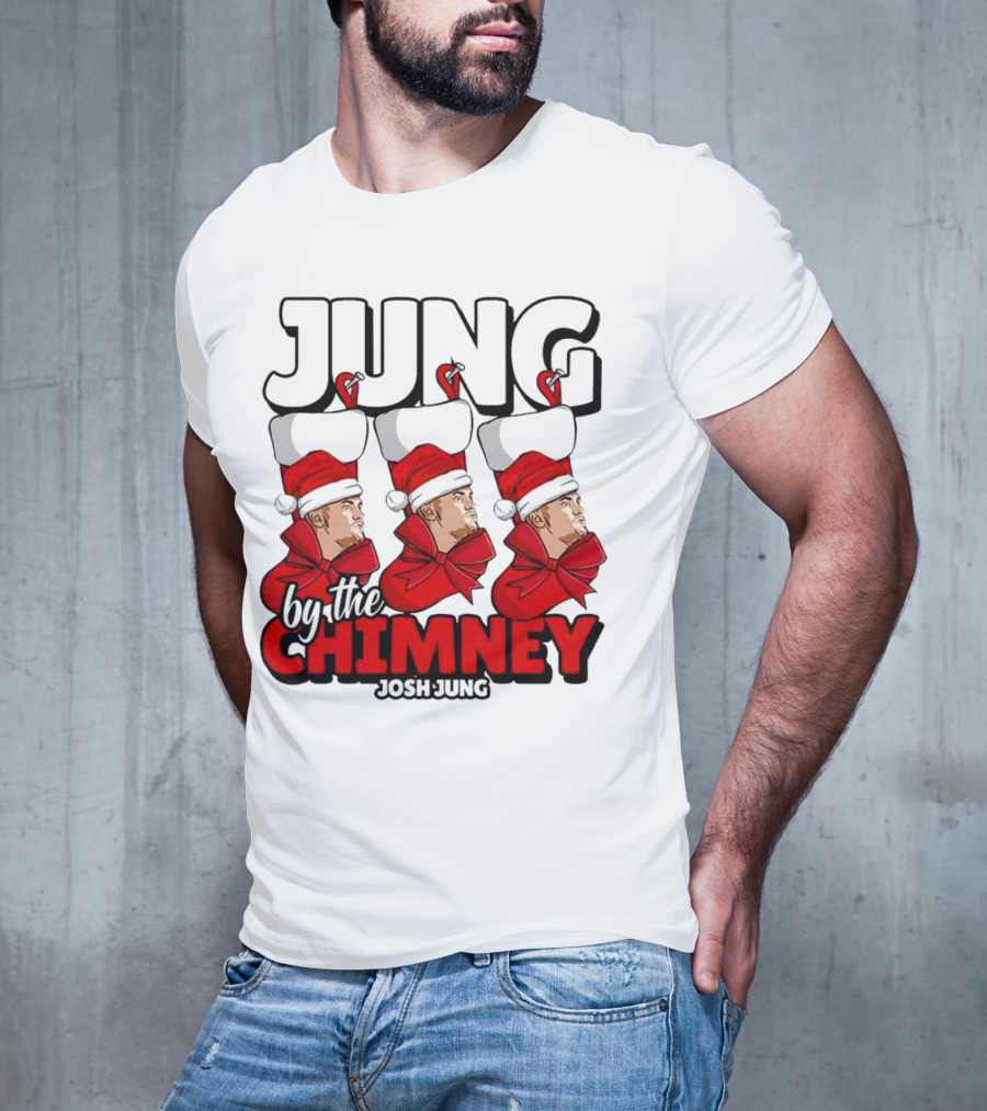 Jung By The Chimney Josh Jung Texas Rangers Santa Hat Bow T-Shirt