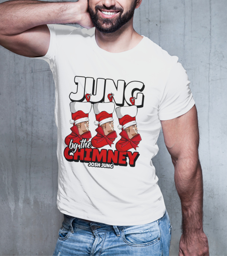 Jung By The Chimney Josh Jung Texas Rangers Santa Hat Bow T-Shirt