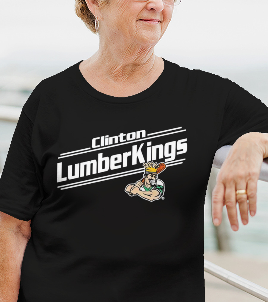 Clinton LumberKings Baseball Team Logo With Lumberjack Holding Bat T-Shirt