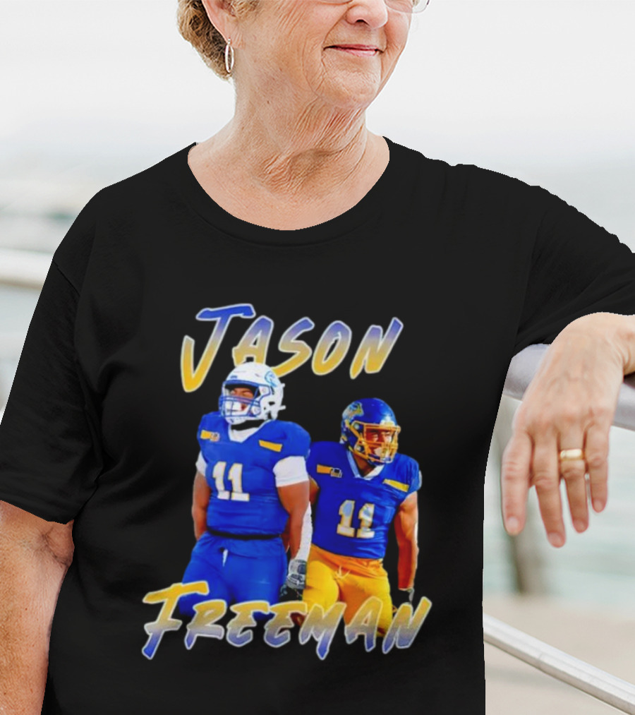 Jason Freeman Football Gameday 11 Blue And Yellow Gear T-Shirt