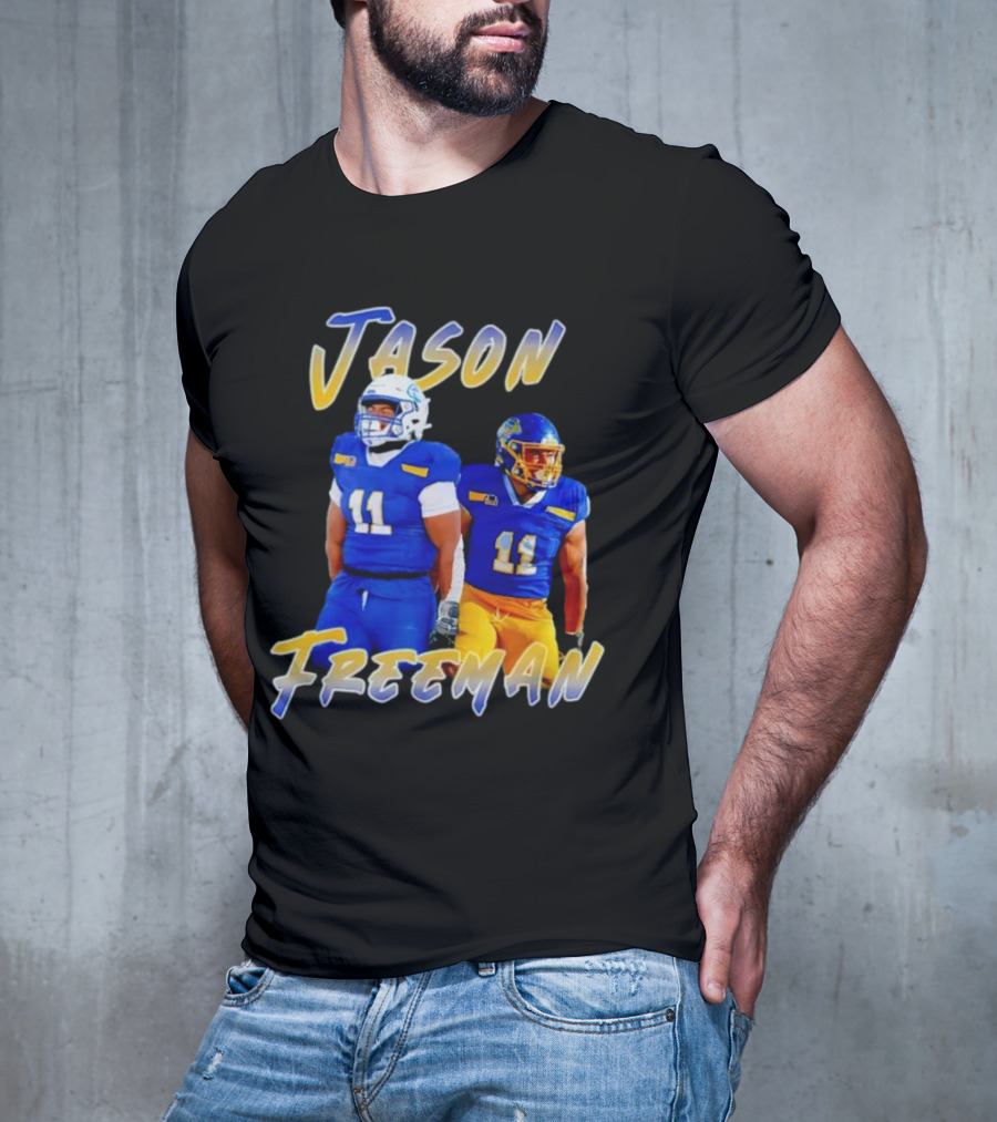 Jason Freeman Football Gameday 11 Blue And Yellow Gear T-Shirt