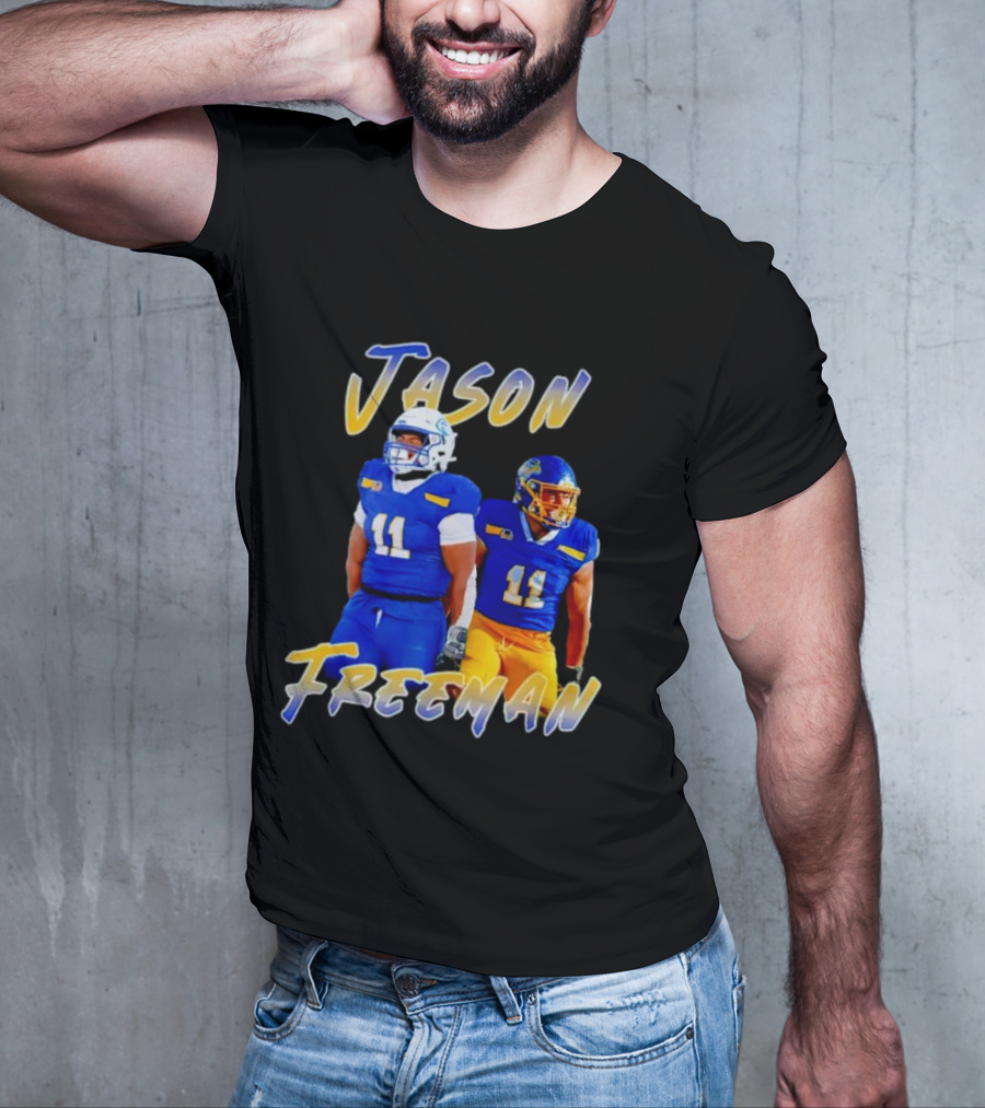 Jason Freeman Football Gameday 11 Blue And Yellow Gear T-Shirt