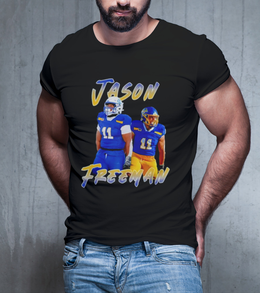 Jason Freeman Football Gameday 11 Blue And Yellow Gear T-Shirt