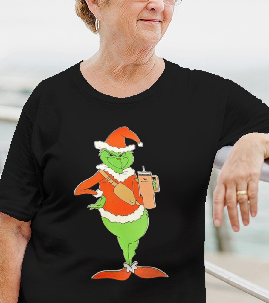 Grinch Santa Stanley Christmas Holiday Cheer Scene T-Shirt