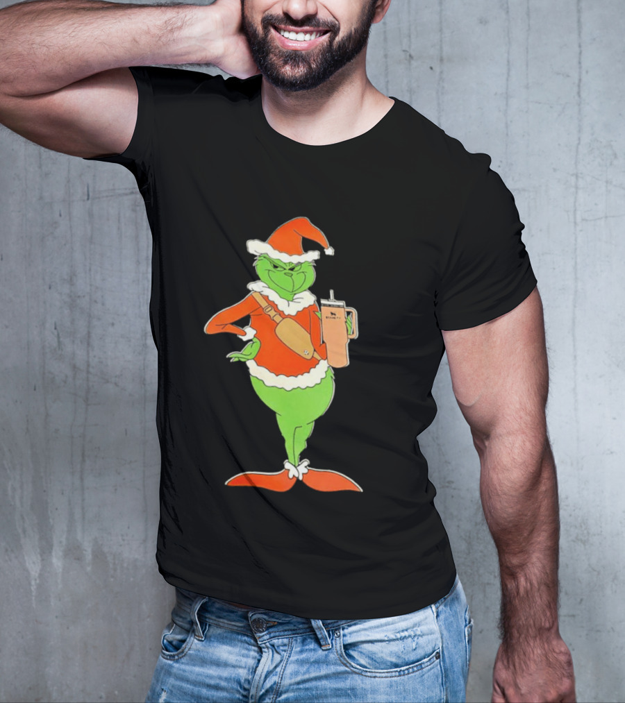 Grinch Santa Stanley Christmas Holiday Cheer Scene T-Shirt