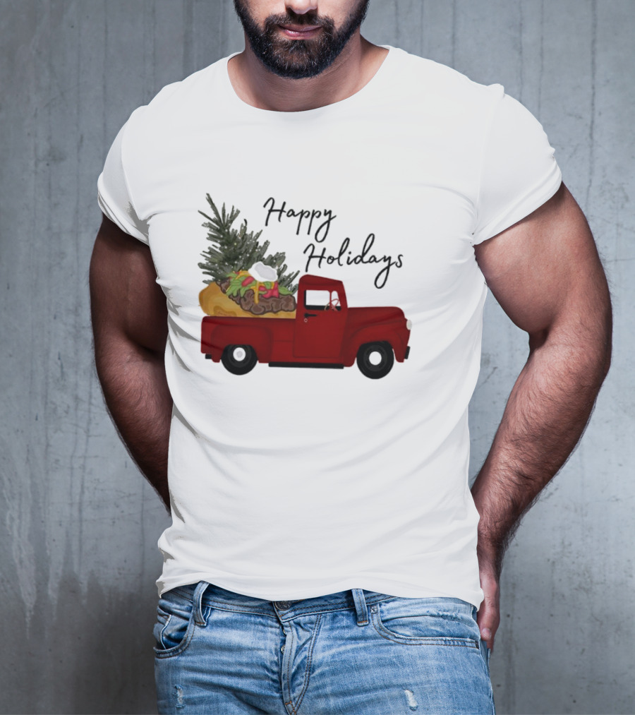 Happy Holidays Red Truck With Taco And Tree T-Shirt