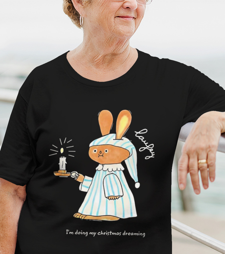 Laufey Bunny In Pajamas Holding Candle I'm Doing My Christmas Dreaming T-Shirt