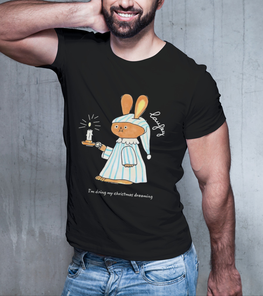 Laufey Bunny In Pajamas Holding Candle I'm Doing My Christmas Dreaming T-Shirt