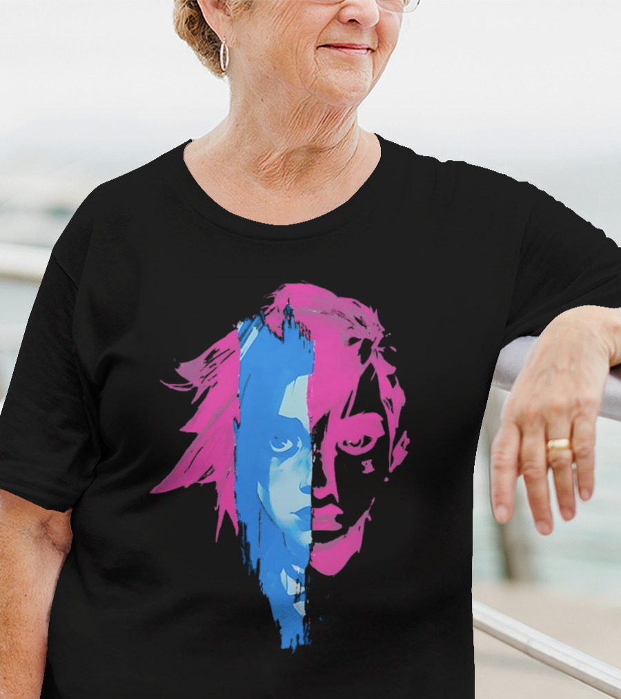 Arcane Vi And Jinx Split Face Blue And Pink T-Shirt