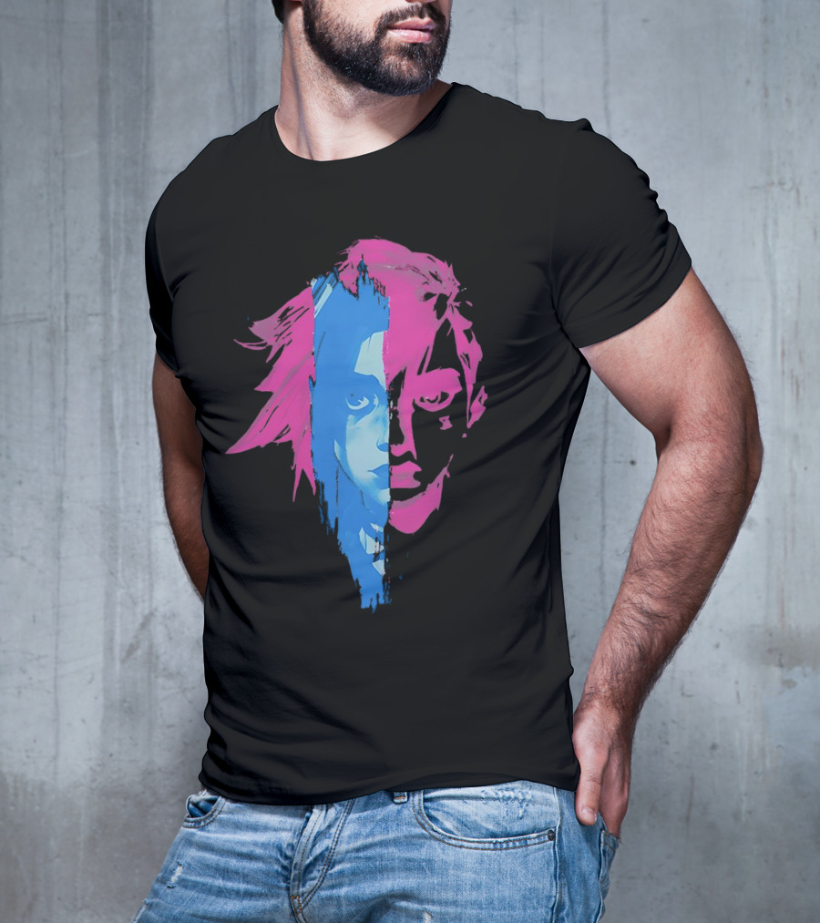 Arcane Vi And Jinx Split Face Blue And Pink T-Shirt