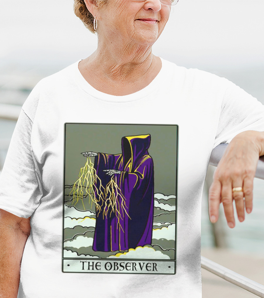 The Observer Hooded Figure With Lightning Tarot Card T-Shirt