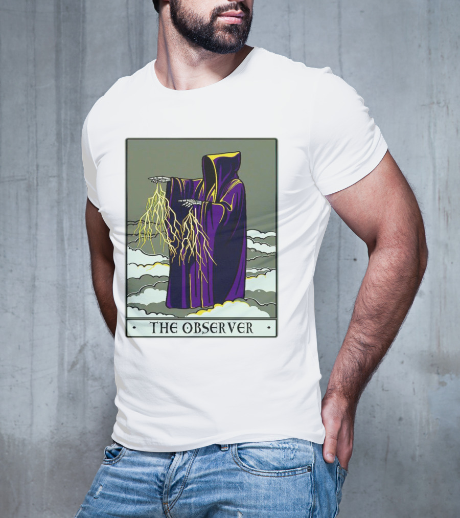 The Observer Hooded Figure With Lightning Tarot Card T-Shirt