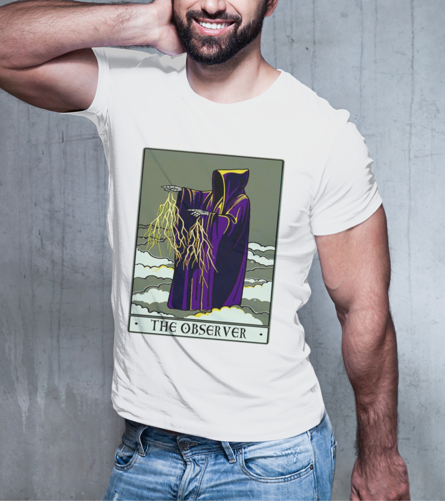 The Observer Hooded Figure With Lightning Tarot Card T-Shirt