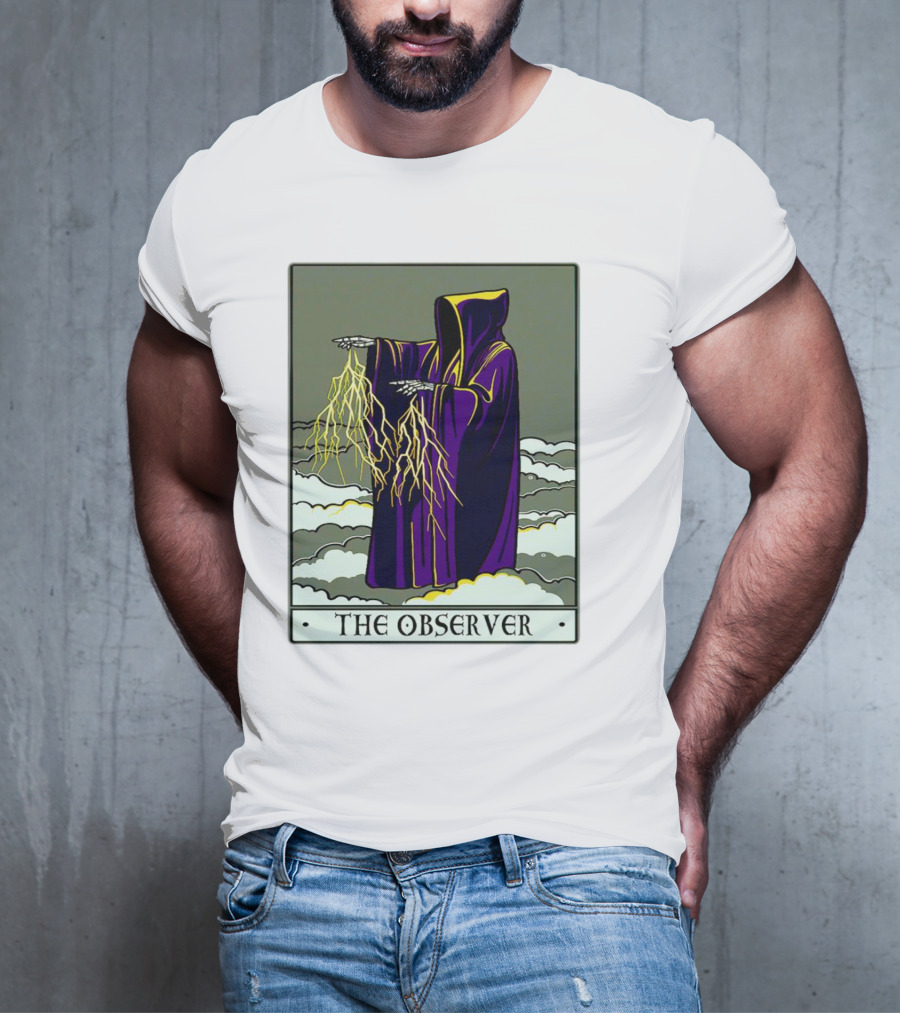 The Observer Hooded Figure With Lightning Tarot Card T-Shirt