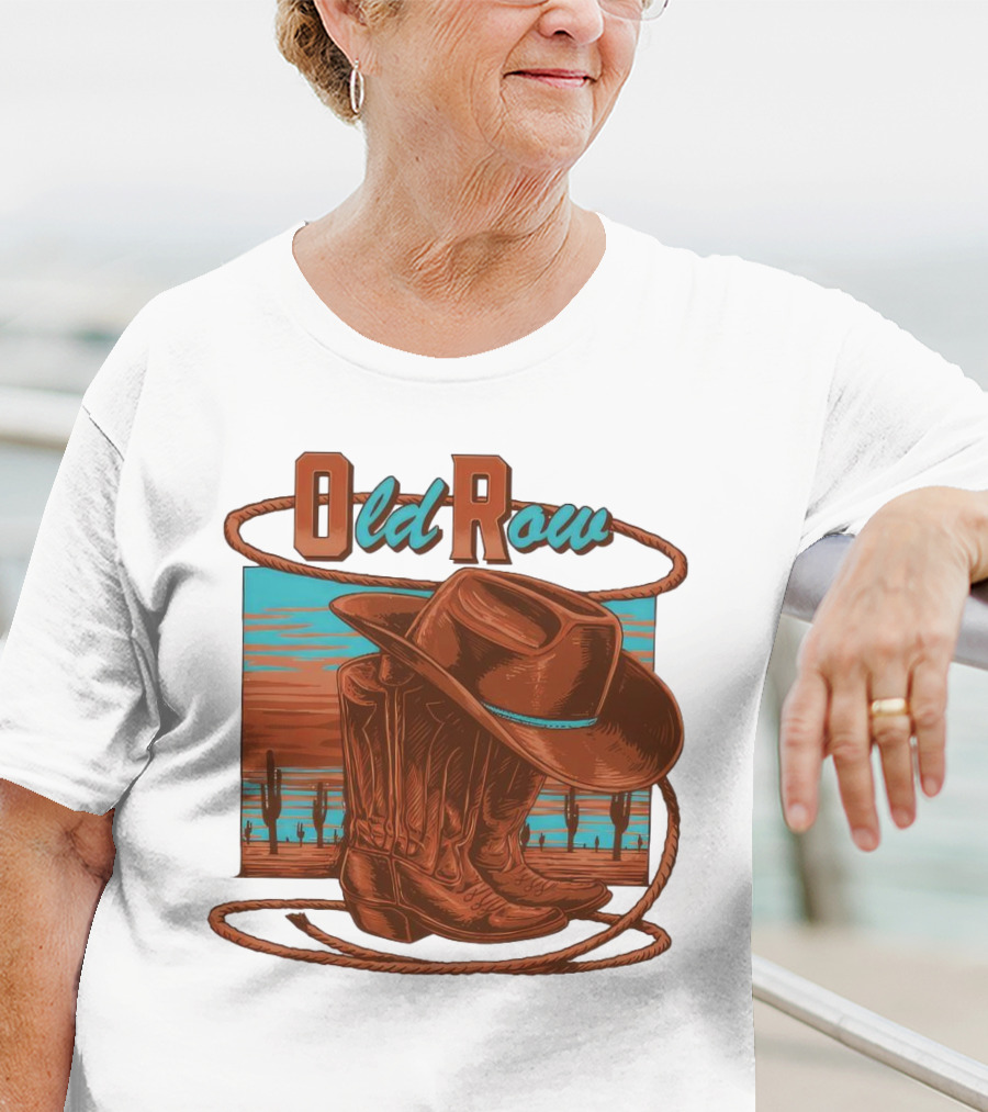 Old Row Western Cowboy Boots And Hat Desert Scene T-Shirt