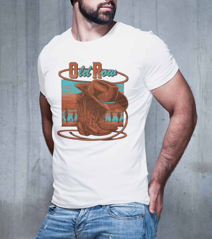 Old Row Western Cowboy Boots And Hat Desert Scene T-Shirt