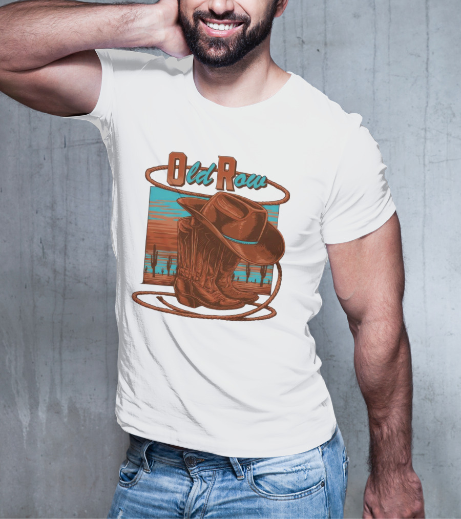 Old Row Western Cowboy Boots And Hat Desert Scene T-Shirt