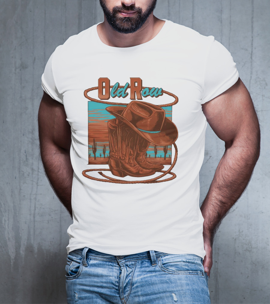 Old Row Western Cowboy Boots And Hat Desert Scene T-Shirt