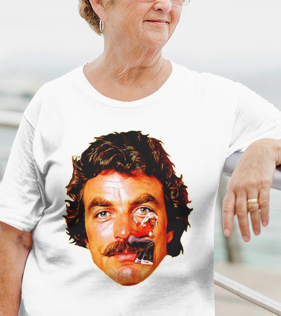 Tom Selleck Mustache Ride Head Portrait With Man T-Shirt