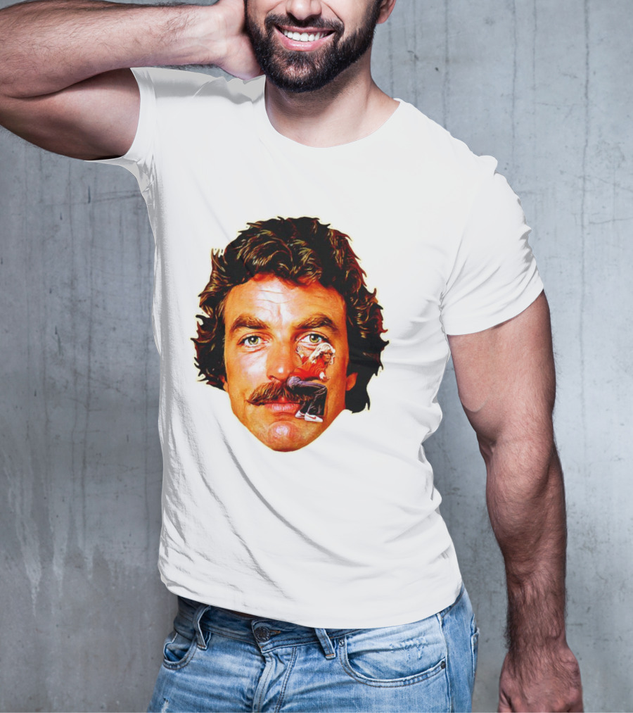 Tom Selleck Mustache Ride Head Portrait With Man T-Shirt