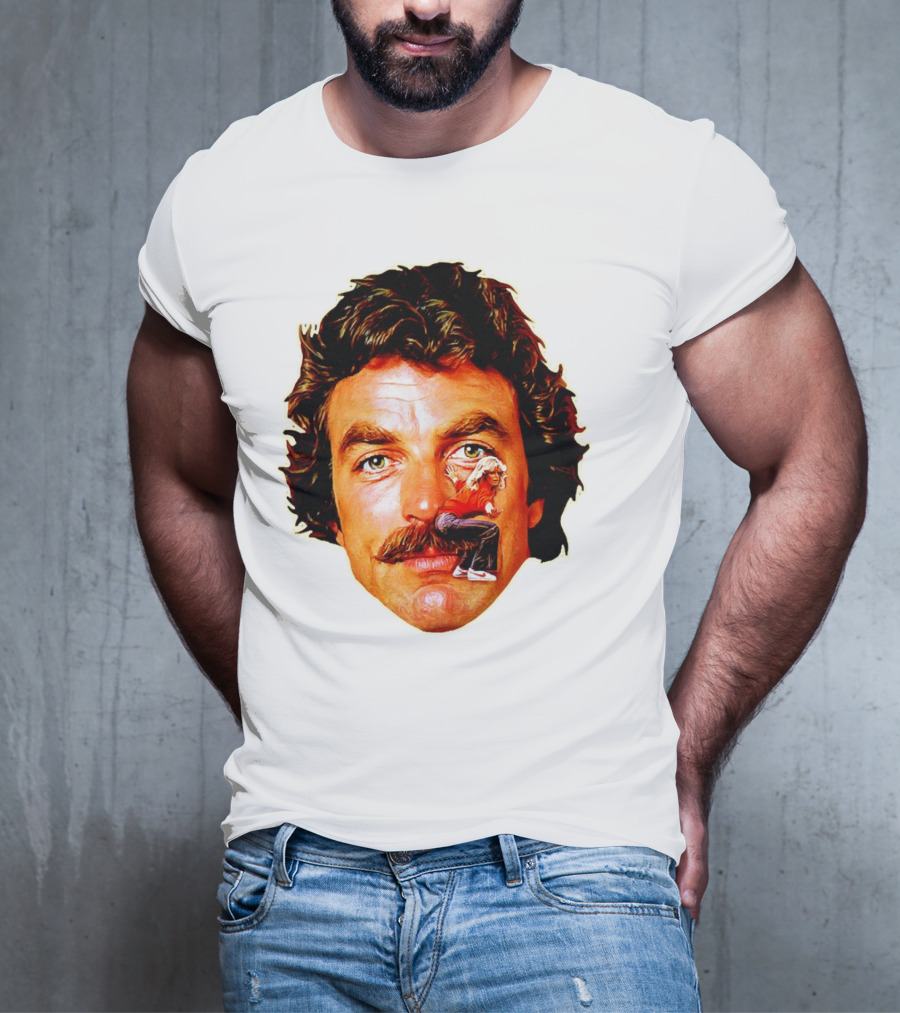 Tom Selleck Mustache Ride Head Portrait With Man T-Shirt