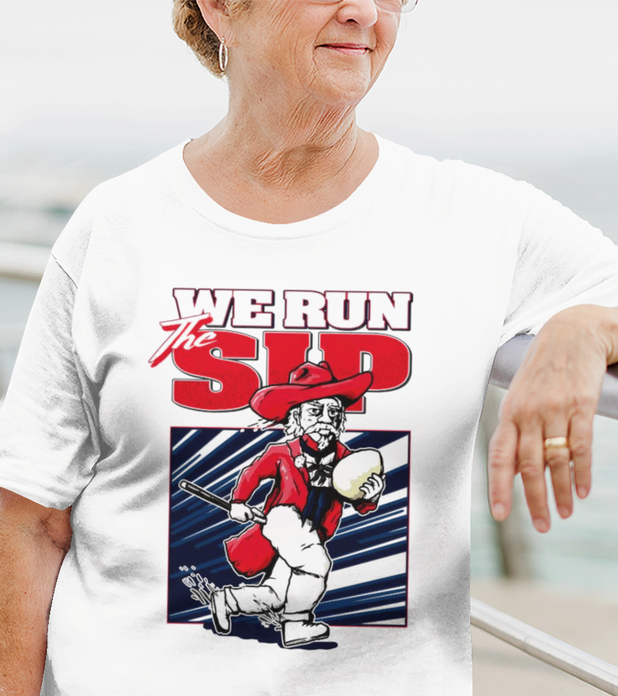 We Run The Sip Ole Miss Rebels Football Mascot Running With Ball T-Shirt