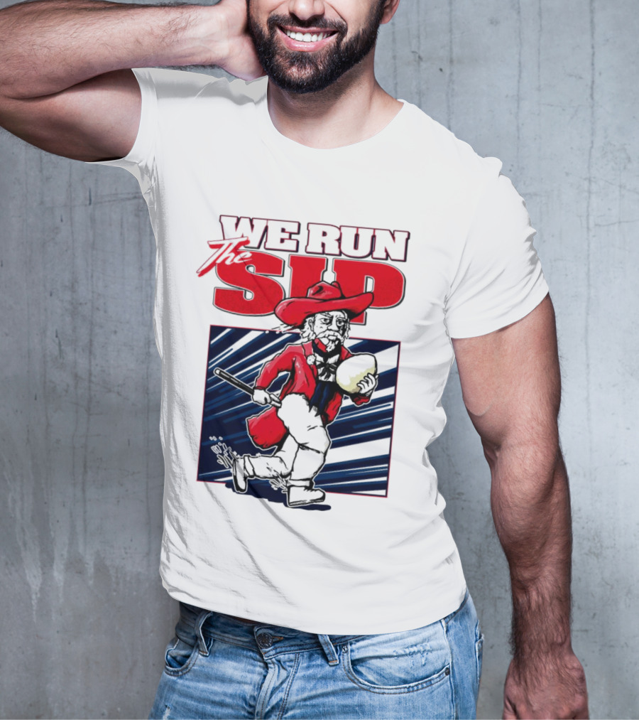 We Run The Sip Ole Miss Rebels Football Mascot Running With Ball T-Shirt