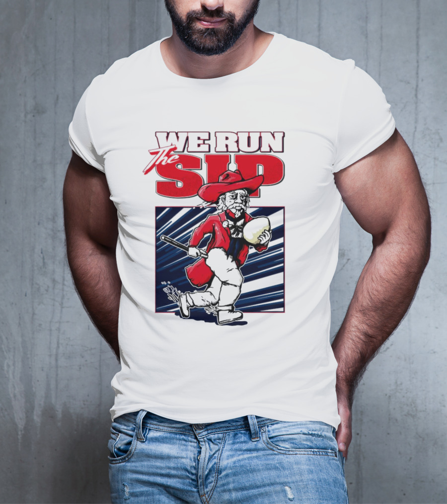 We Run The Sip Ole Miss Rebels Football Mascot Running With Ball T-Shirt