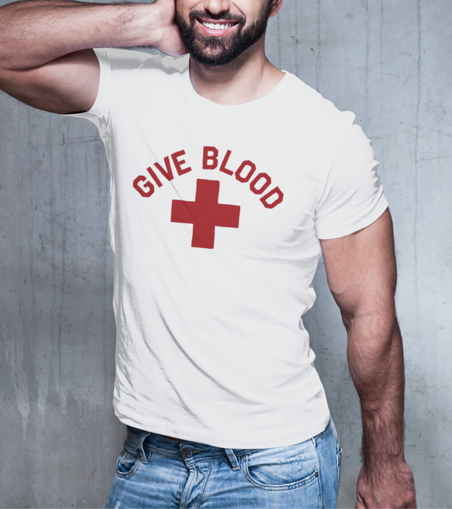 Give Blood Red Cross Text Red T-Shirt