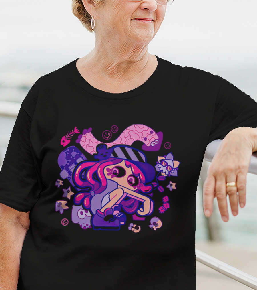 Hotlantis Harmony Splatoon Character Surrounded By Artistic Marine Elements T-Shirt