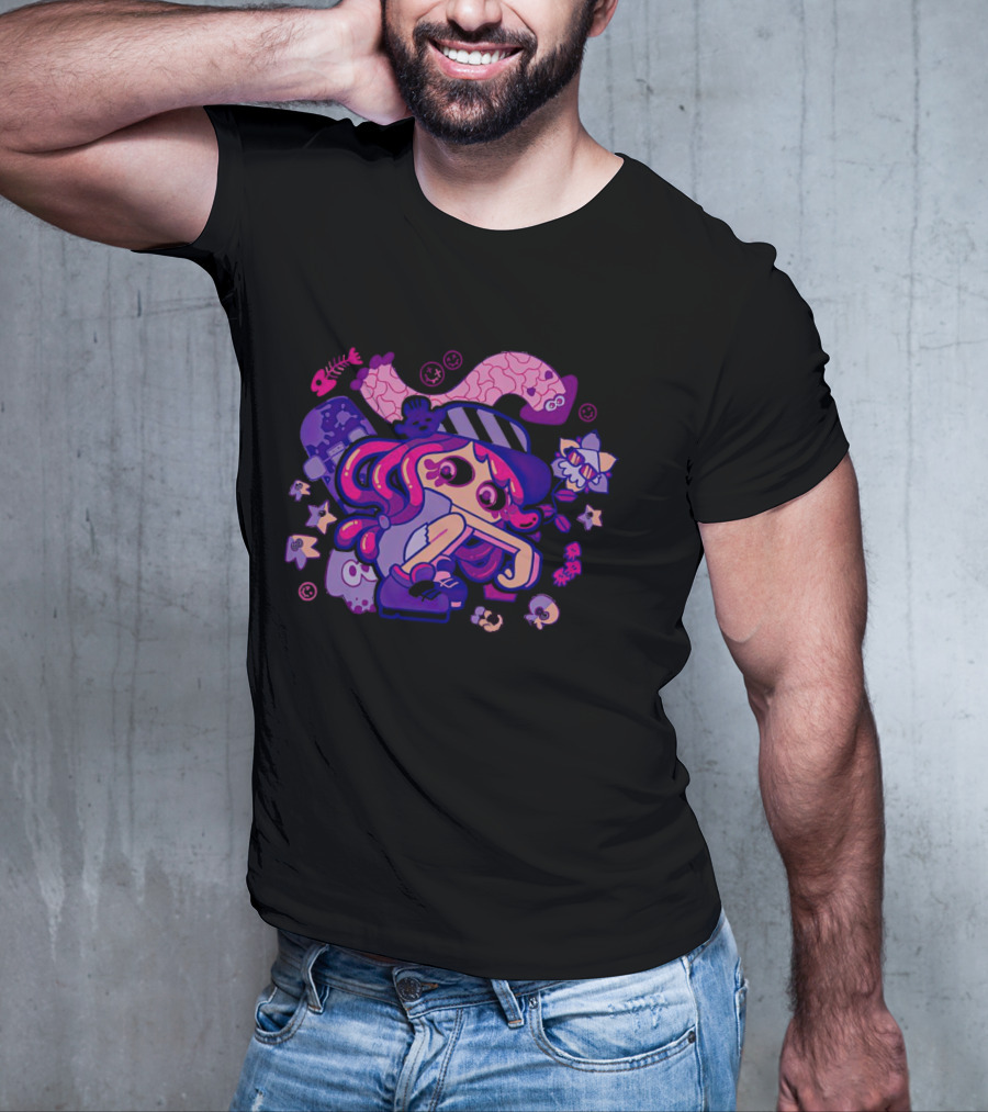Hotlantis Harmony Splatoon Character Surrounded By Artistic Marine Elements T-Shirt