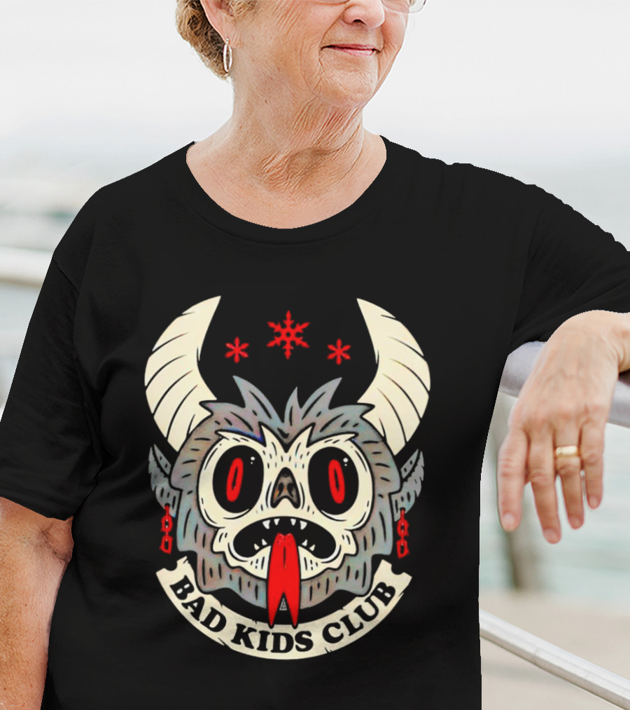Krampus Bad Kids Club Demon Mask With Horns And Red Eyes T-Shirt
