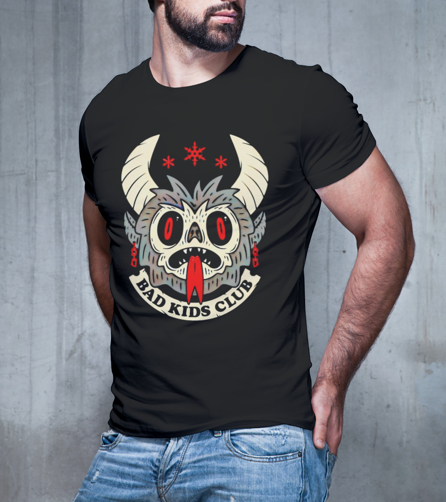 Krampus Bad Kids Club Demon Mask With Horns And Red Eyes T-Shirt
