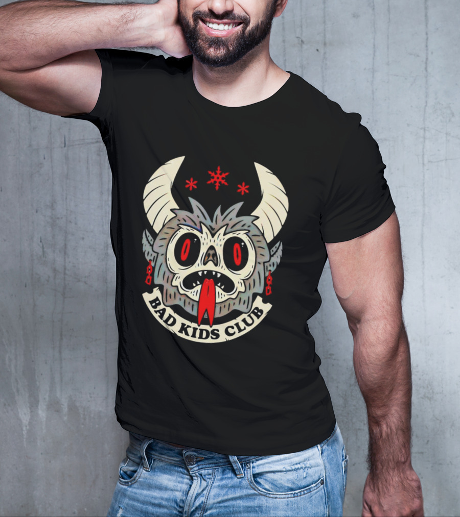 Krampus Bad Kids Club Demon Mask With Horns And Red Eyes T-Shirt