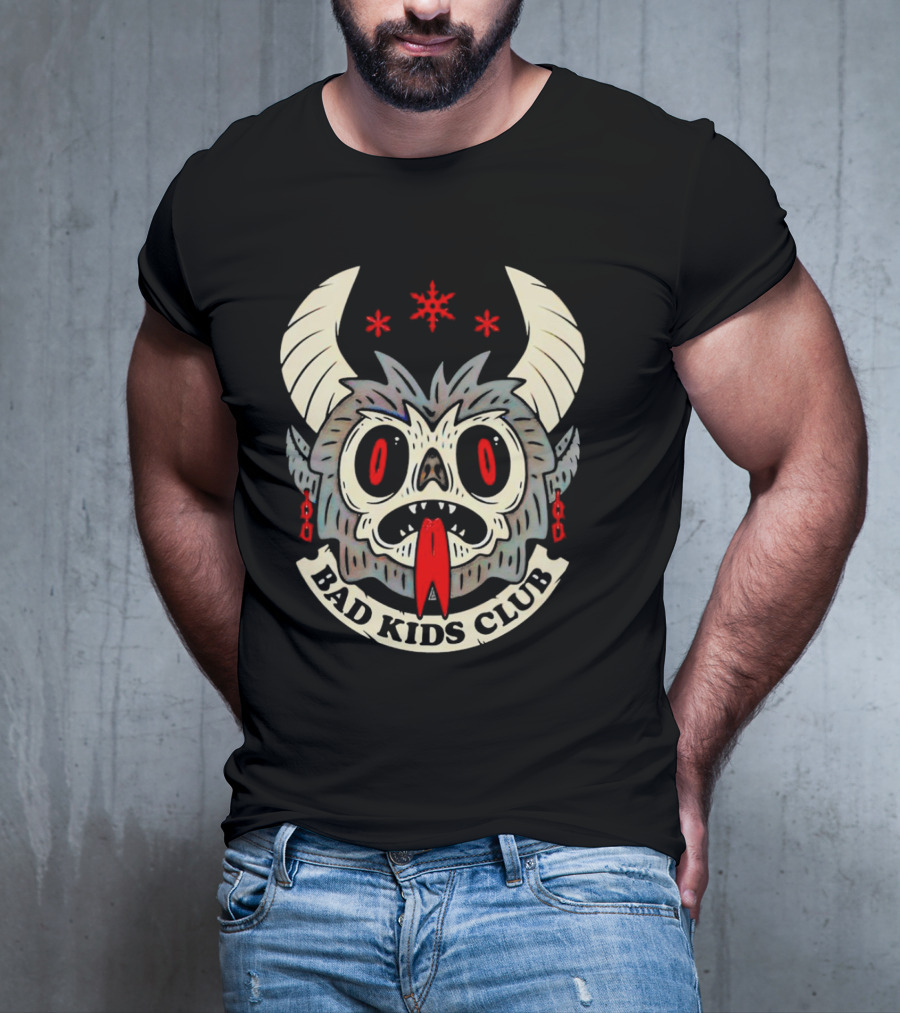 Krampus Bad Kids Club Demon Mask With Horns And Red Eyes T-Shirt