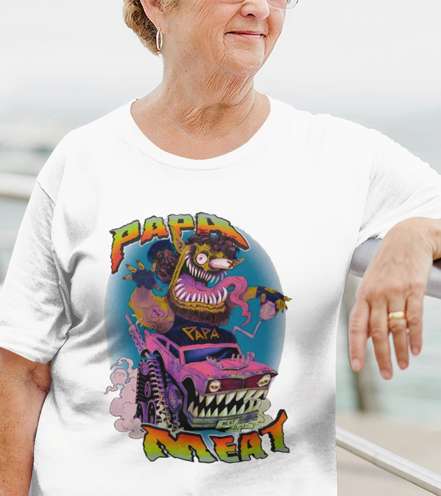 PAPA MEAT Monster Truck Cartoon Art Style Vintage Retro T-Shirt