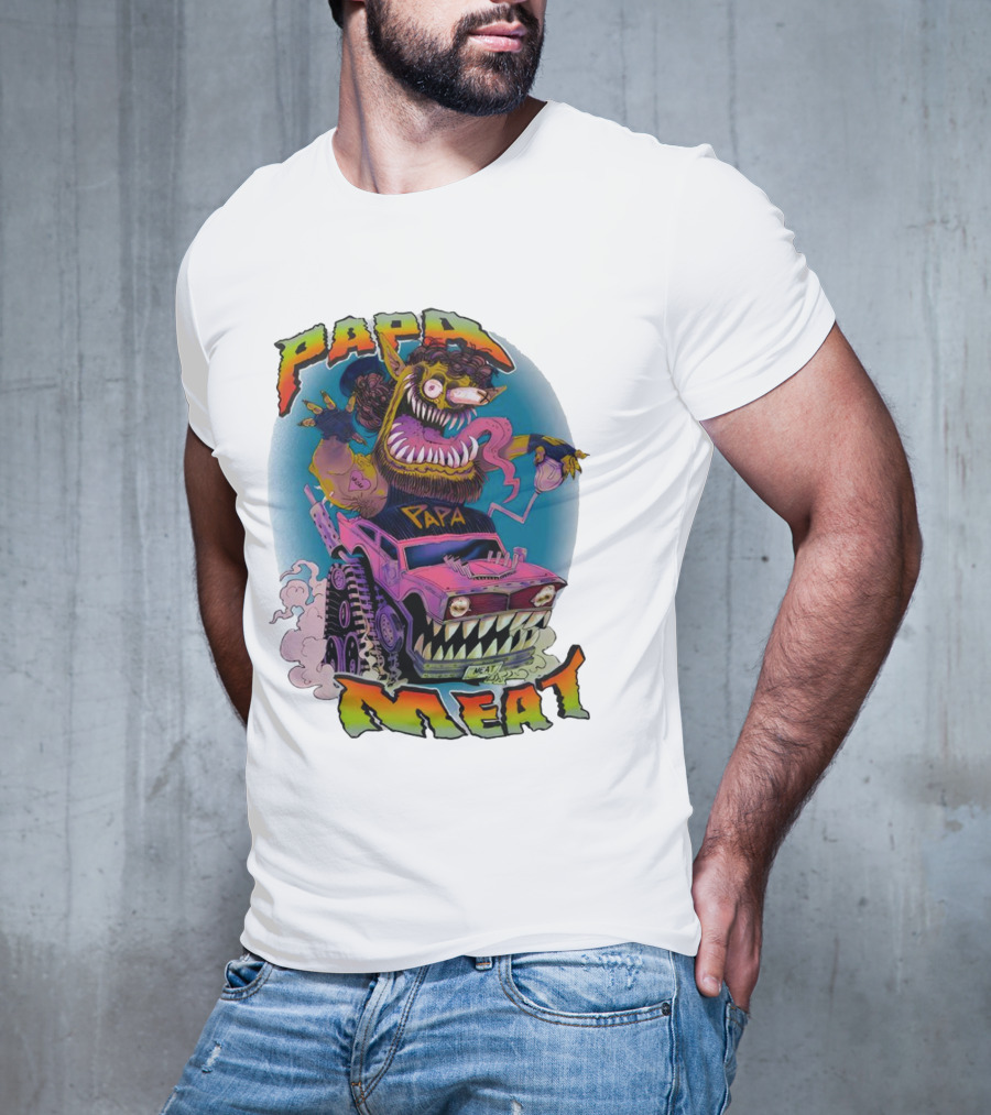 PAPA MEAT Monster Truck Cartoon Art Style Vintage Retro T-Shirt