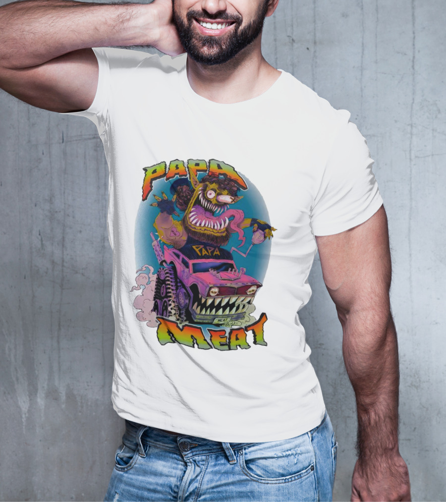 PAPA MEAT Monster Truck Cartoon Art Style Vintage Retro T-Shirt
