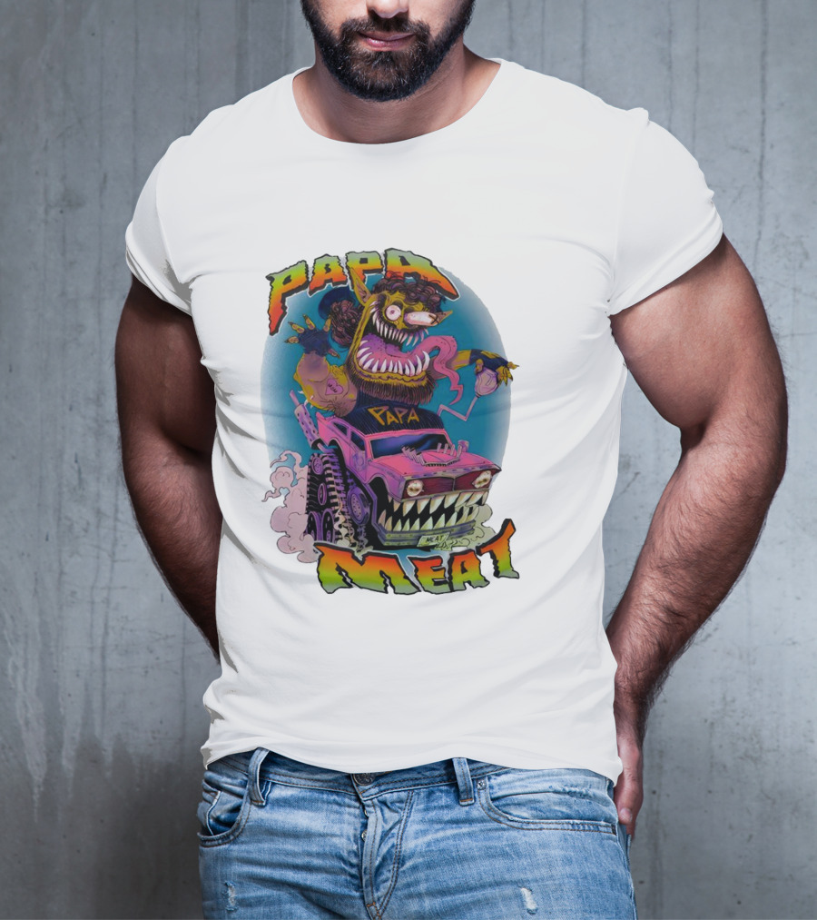PAPA MEAT Monster Truck Cartoon Art Style Vintage Retro T-Shirt