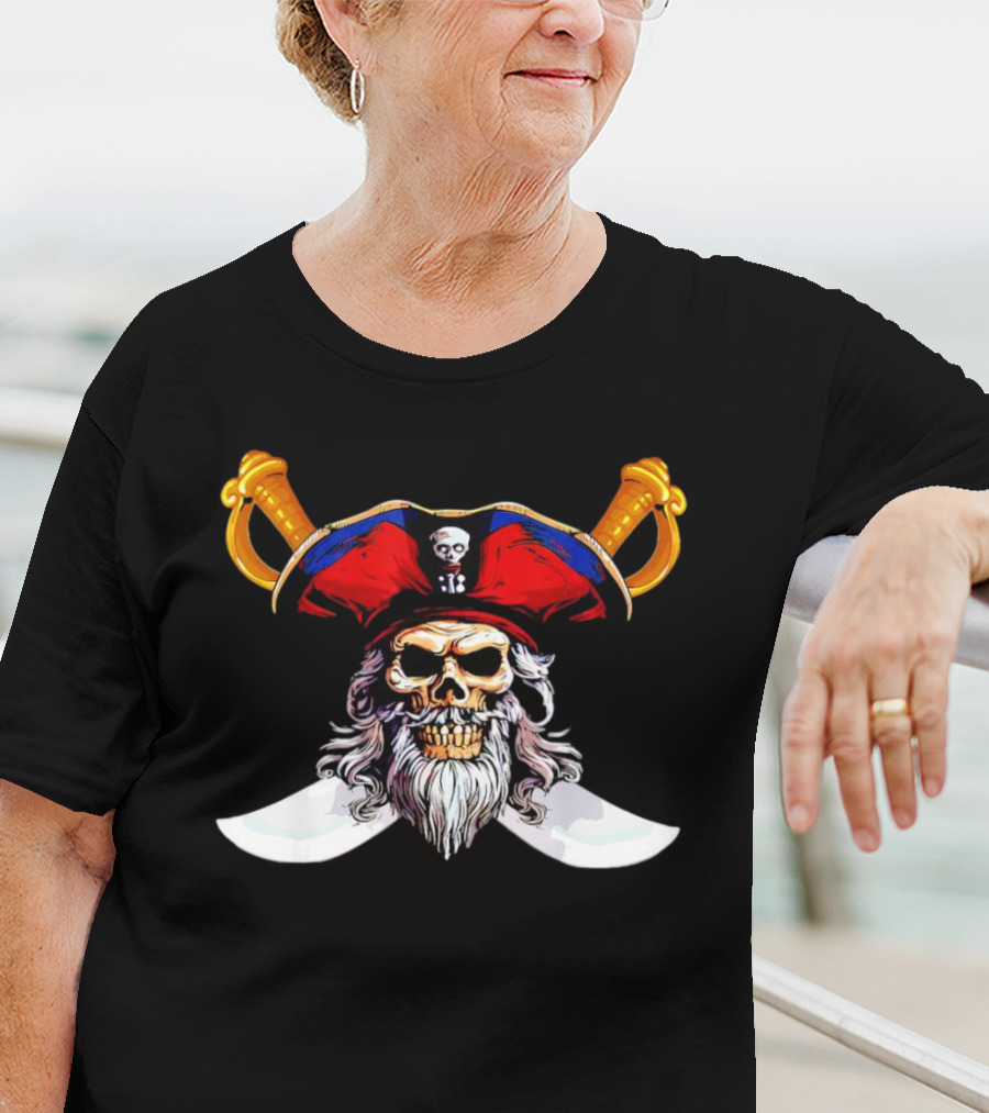 Pirate Skull With Red Hat And Crossed Swords T-Shirt